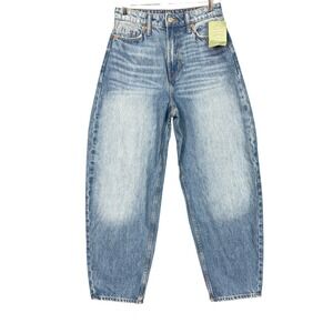 H&M &Denim Jeans Womens 0 Blue Barrel Loose Fit High Rise Waist Light Wash NWT